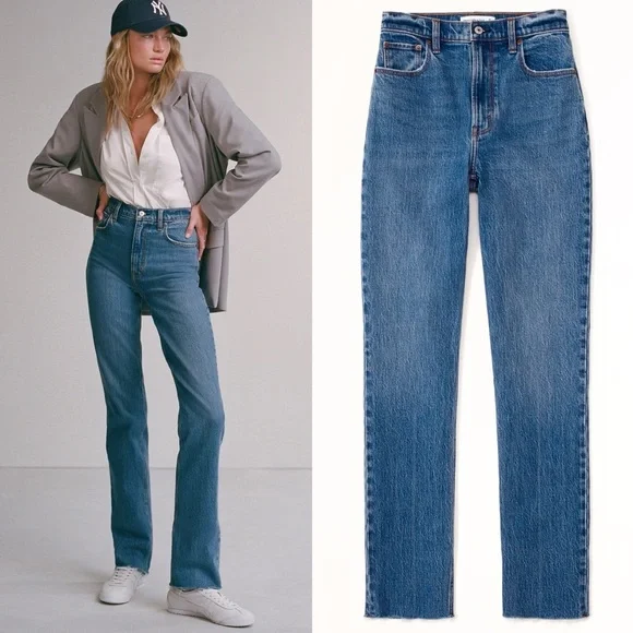 Abercrombie & Fitch Ultra High Rise 90s Straight Jean | Medium Raw Hem | NWOT - Picture 1 of 13
